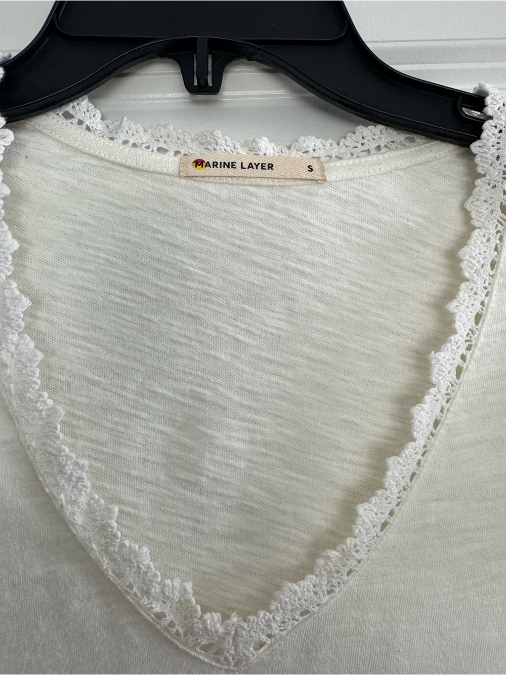 Marine Layer White Lace-Trim V-Neck Tee - Picture 2 of 3